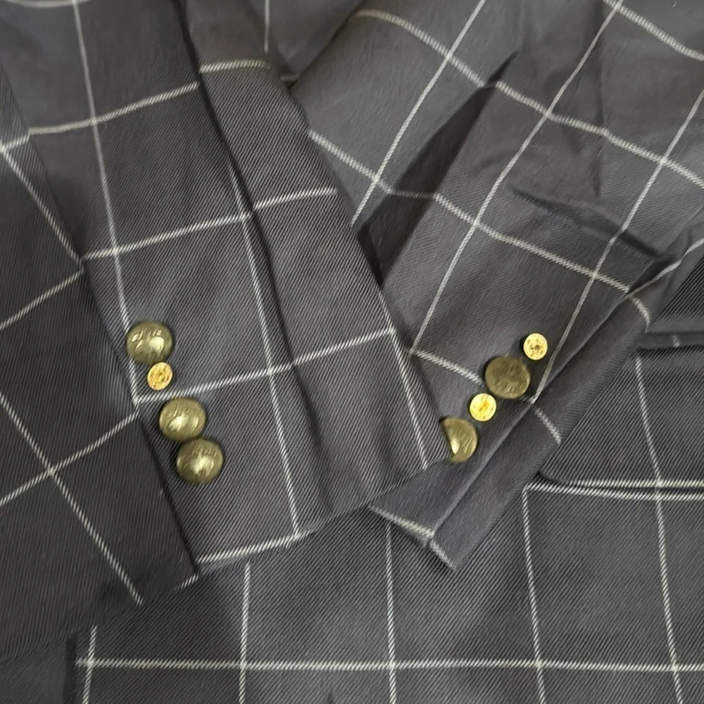 Brooks Brothers Saxon Navy Windowpane Blazer 100% Wool‎ 46R